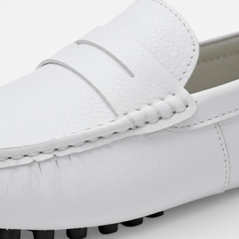 Mocassin Pour Bateau En Cuir Vernis Blanc Homme