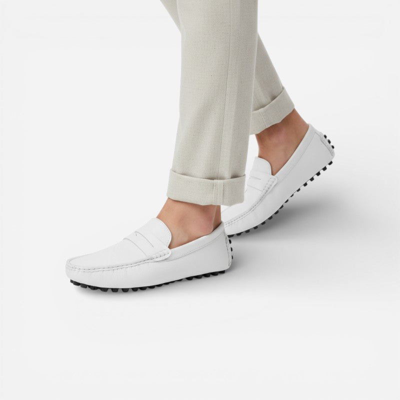 Mocassin Pour Bateau En Cuir Vernis Blanc Homme