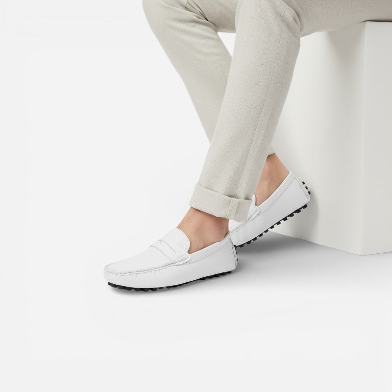 Mocassin Pour Bateau En Cuir Vernis Blanc Homme