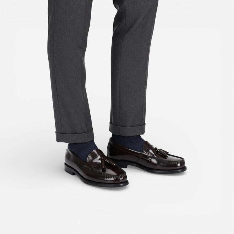 Mocassin En Cuir Vernis Marron Foncé Pour Homme à Gland