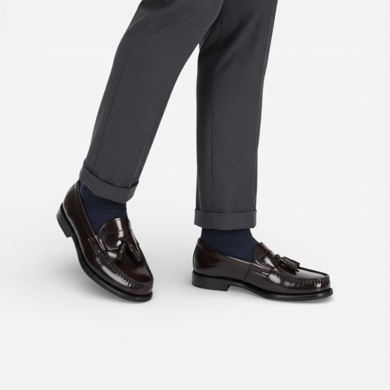 Mocassin En Cuir Vernis Marron Foncé Pour Homme à Gland