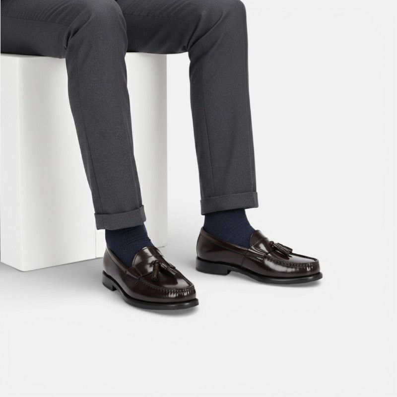 Mocassin En Cuir Vernis Marron Foncé Pour Homme à Gland