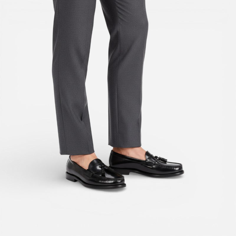 Mocassin Noir Vernis à Talon Et Glands Pour Homme