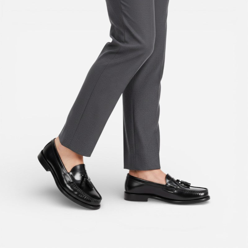 Mocassin Noir Vernis à Talon Et Glands Pour Homme