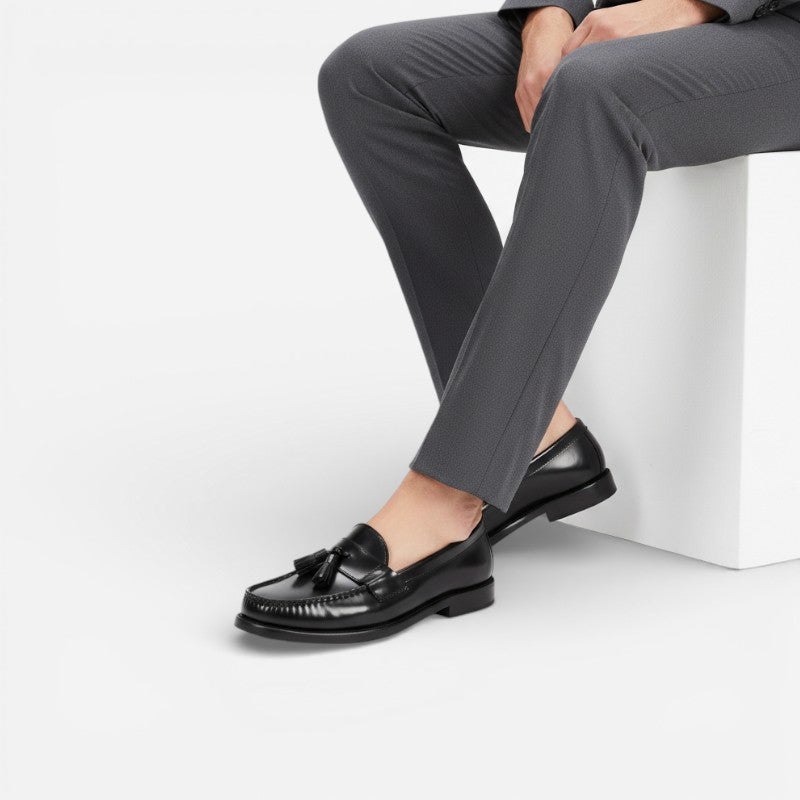 Mocassin Noir Vernis à Talon Et Glands Pour Homme
