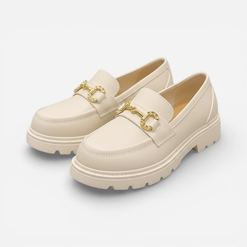 Mocassin Compensé En Cuir Blanc Et Chainette Pour Femme