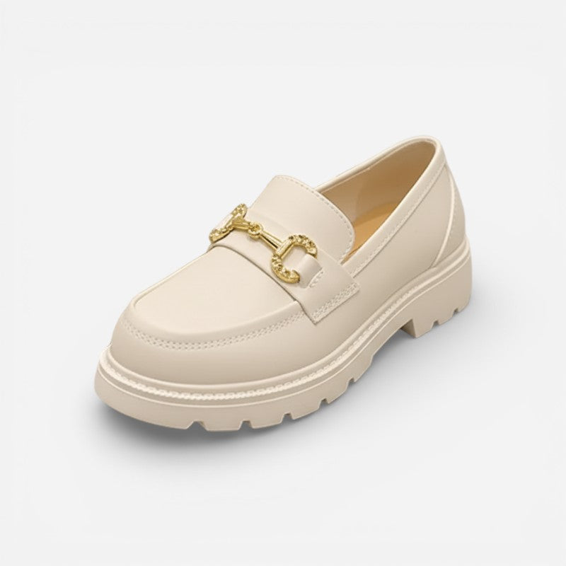 Mocassin Compensé En Cuir Blanc Et Chainette Pour Femme