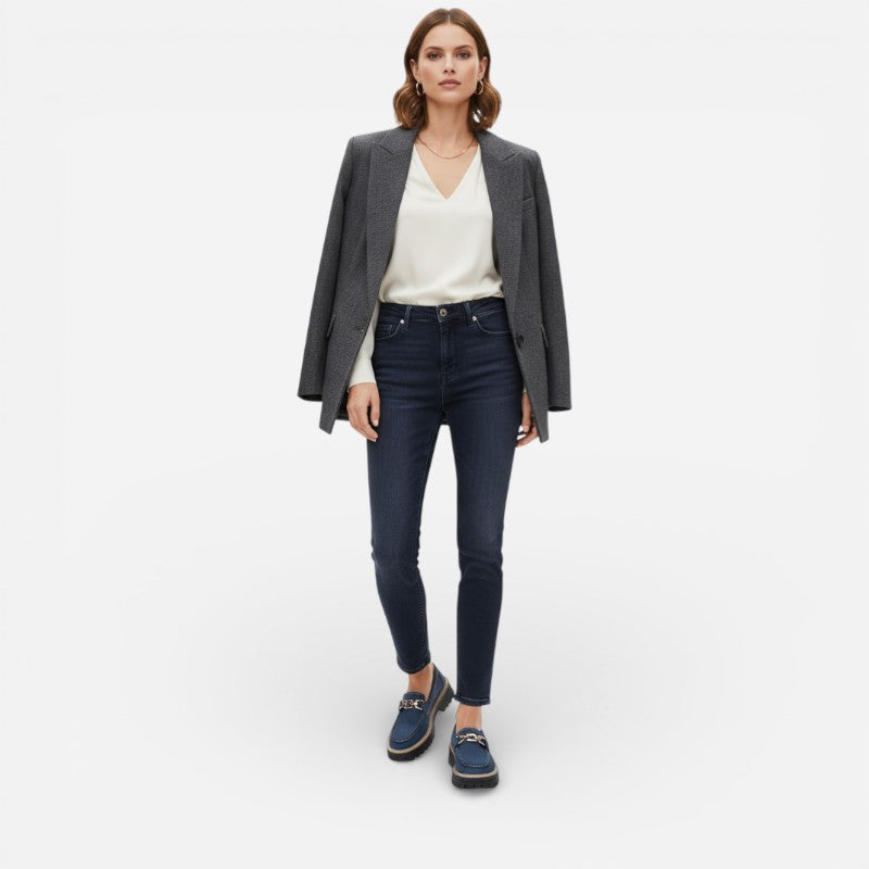 Mocassin En Daim Bleu Marine Chainette Plateforme Pour Femme