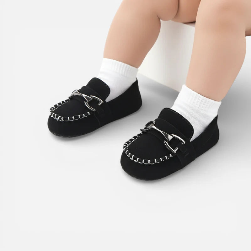 Mocassin Bébé En Daim Noir Chainette
