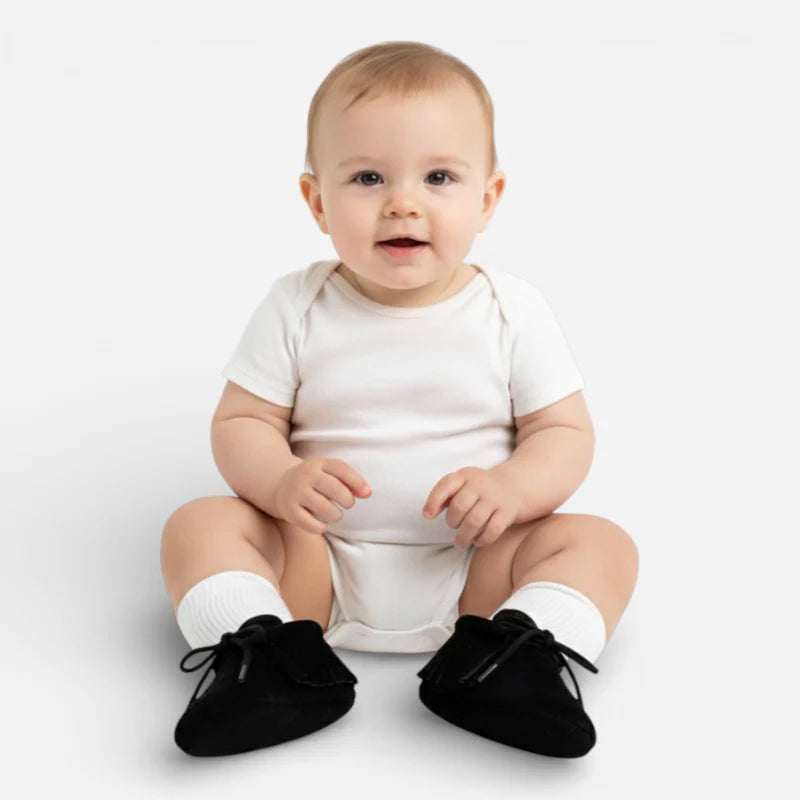 Mocassin En Daim Noir à Lacet Pour Bébé