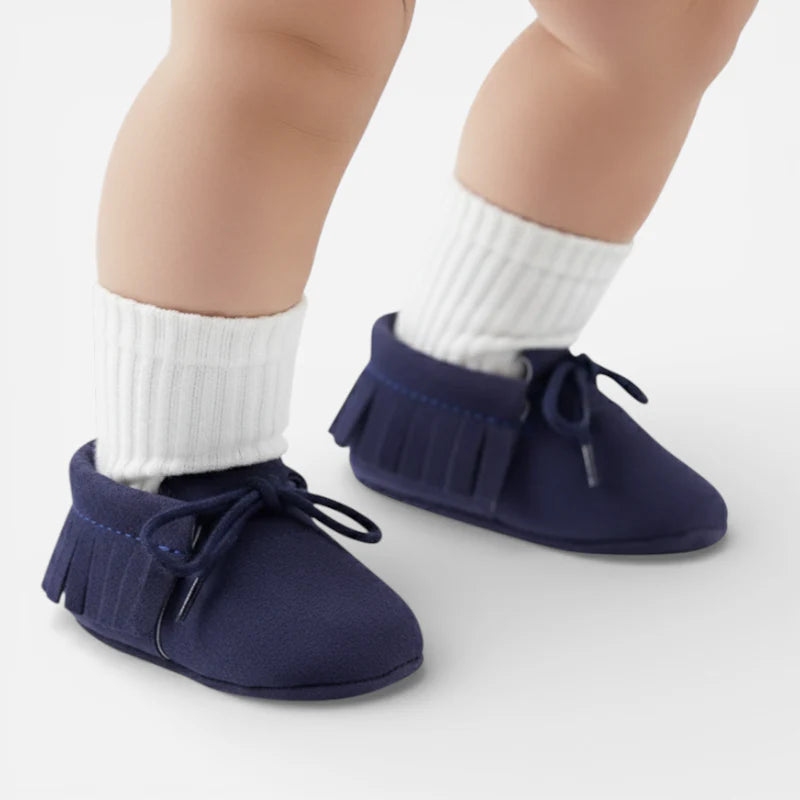 Mocassin En Daim Bleu Marine à Lacet Pour Bébé