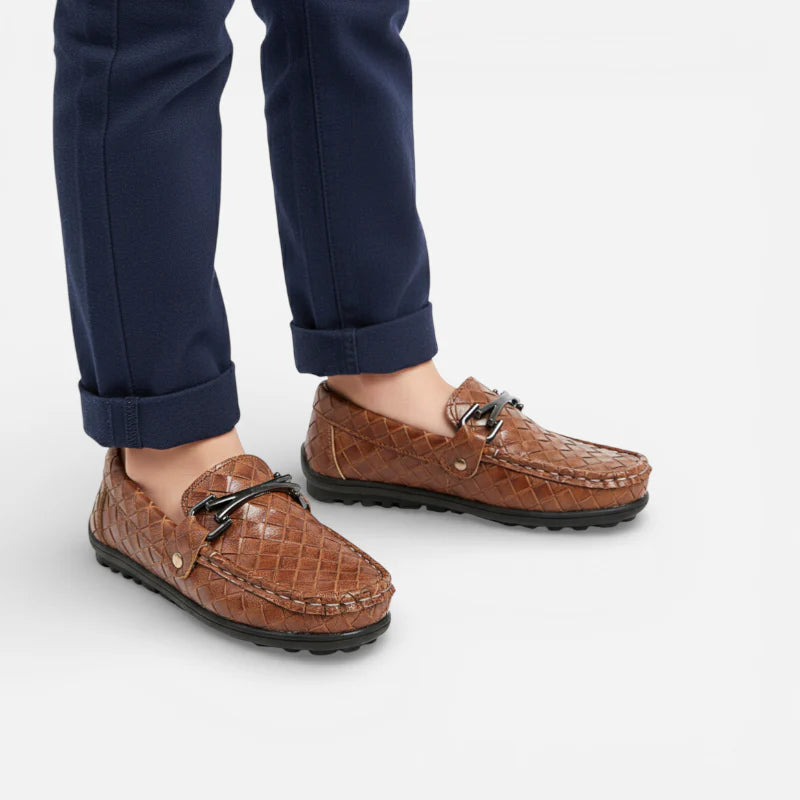 Mocassin Cuir Tressé Camel Garçon