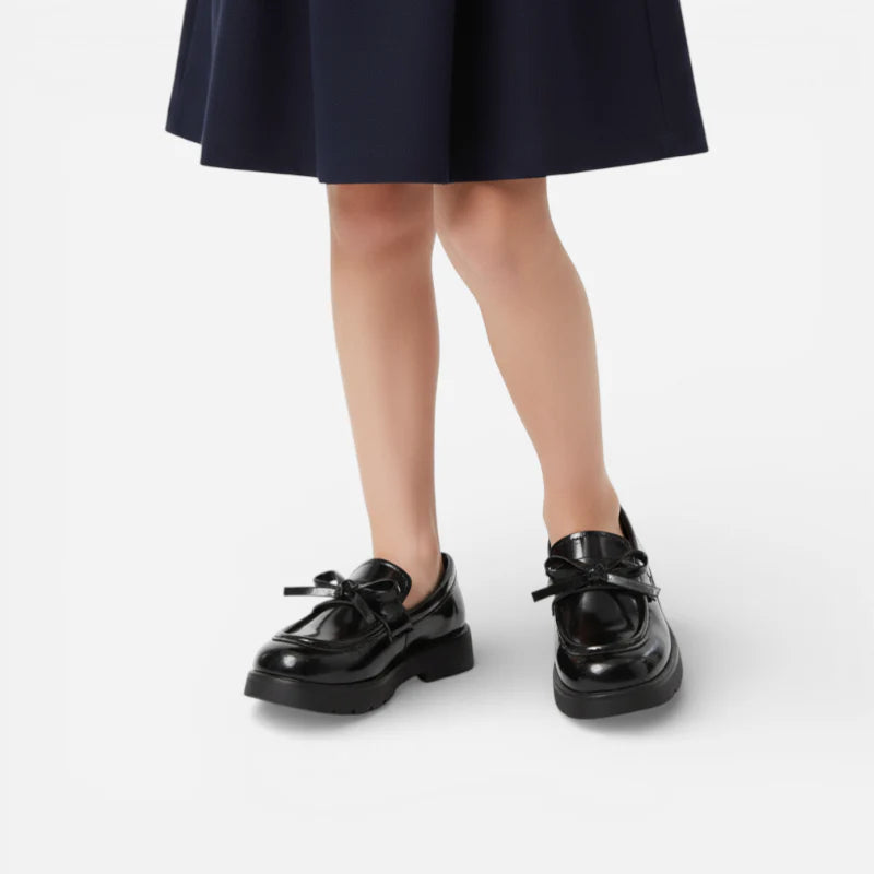 Mocassin Fillette Noir Cuir Vernis