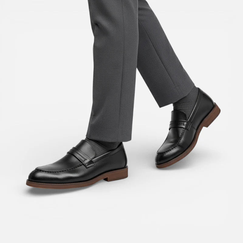 Mocassin En Cuir Noir Italien Semelle Marron Pour Homme