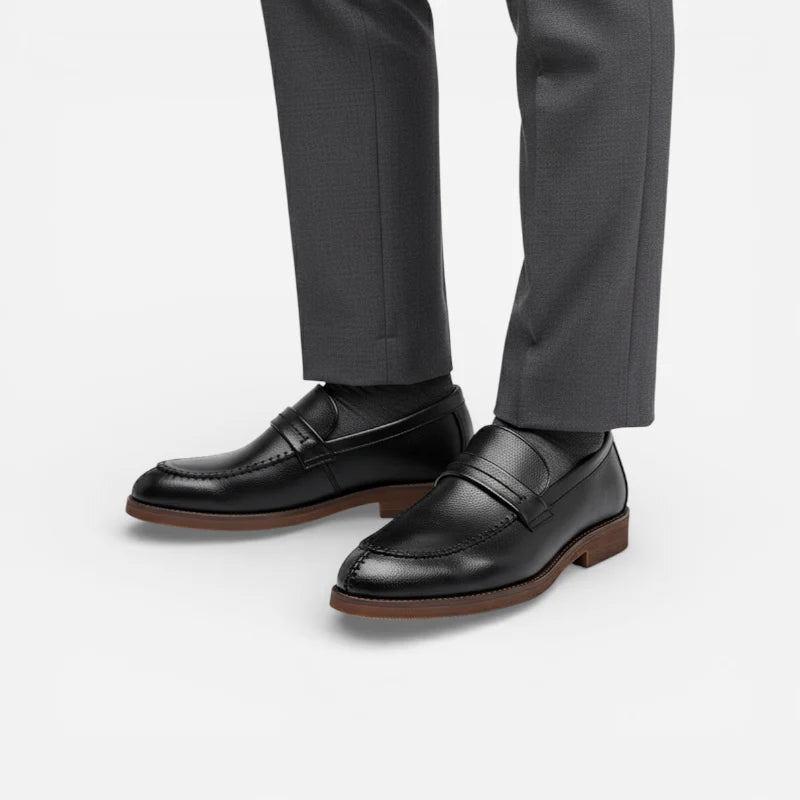 Mocassin En Cuir Noir Italien Semelle Marron Pour Homme