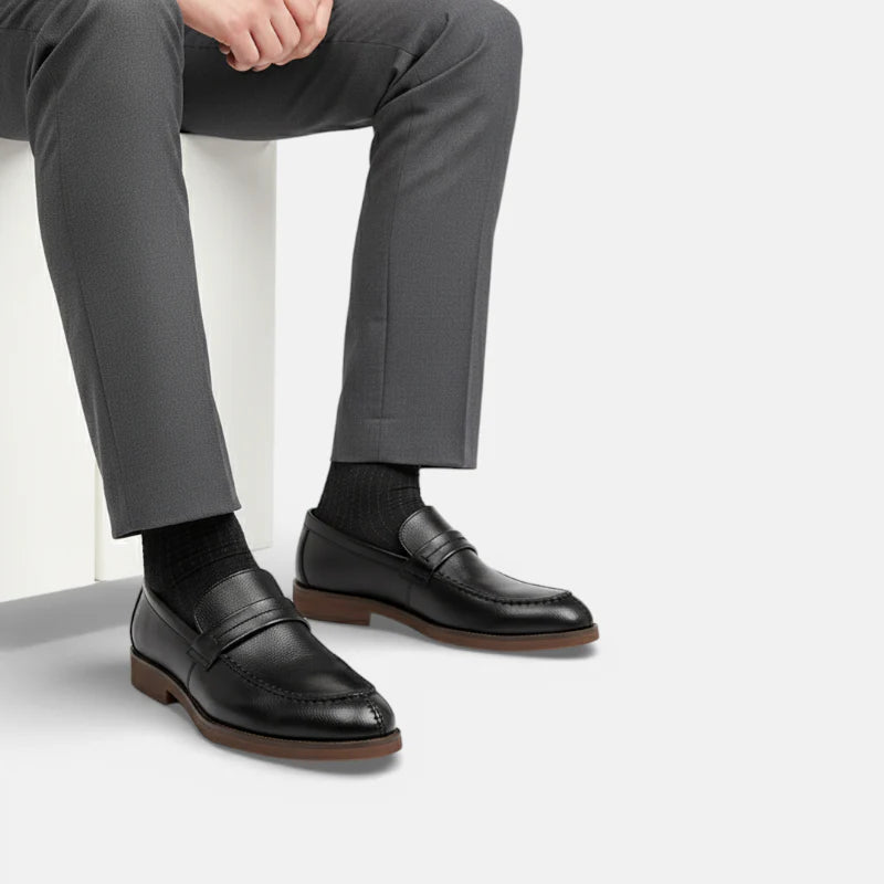 Mocassin En Cuir Noir Italien Semelle Marron Pour Homme
