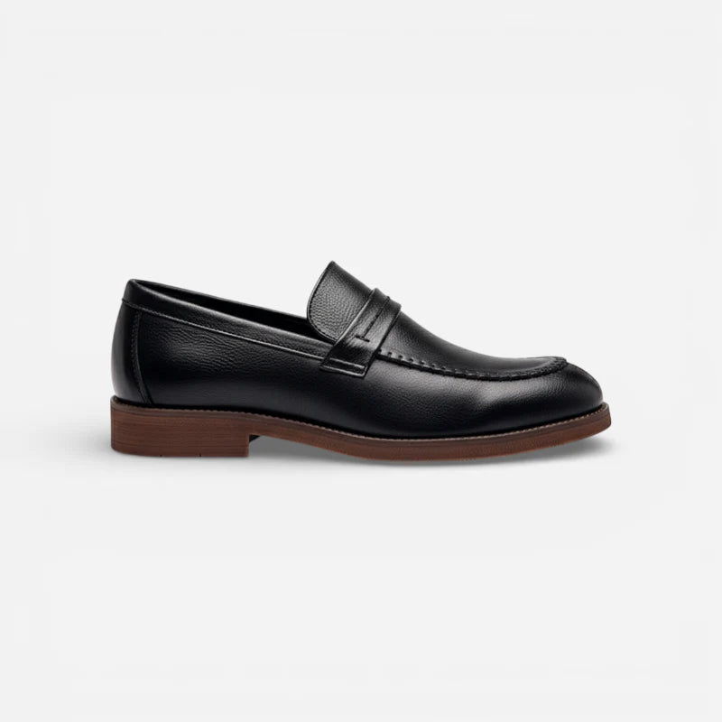 Mocassin En Cuir Noir Italien Semelle Marron Pour Homme