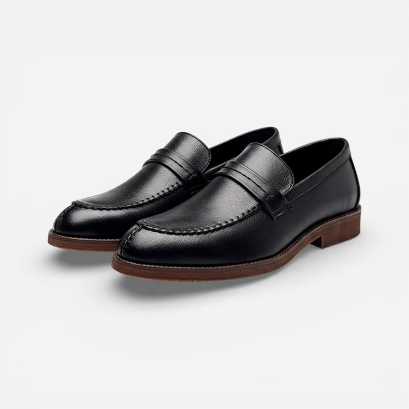 Mocassin En Cuir Noir Italien Semelle Marron Pour Homme