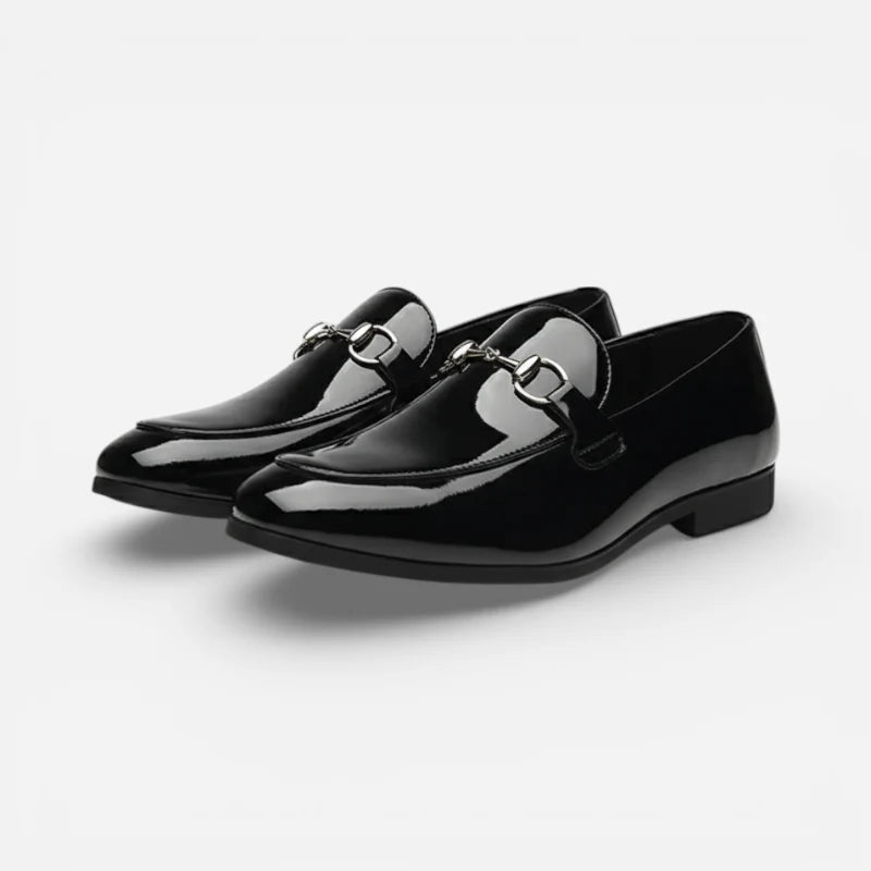 Mocassin En Cuir Noir Vernis Pour Costume De Mariage Homme
