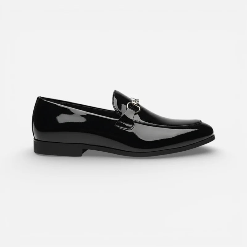 Mocassin En Cuir Noir Vernis Pour Costume De Mariage Homme