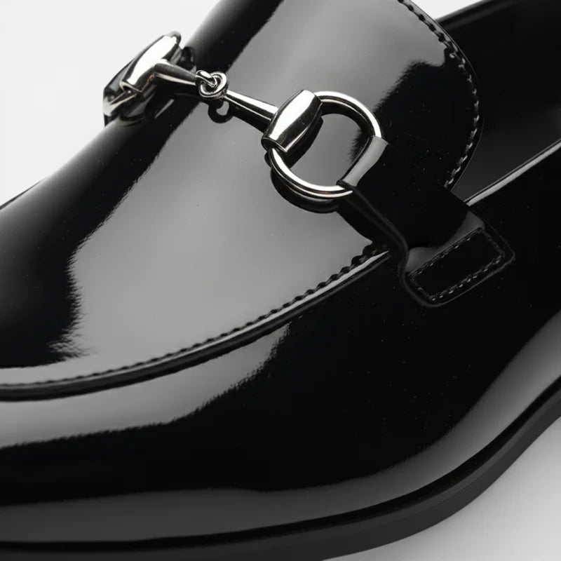 Mocassin En Cuir Noir Vernis Pour Costume De Mariage Homme