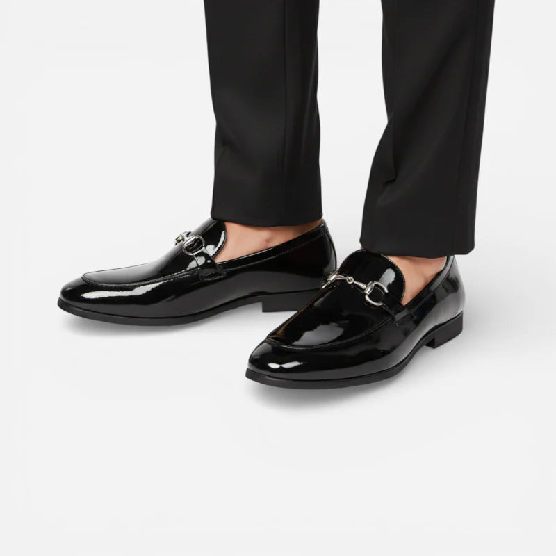 Mocassin En Cuir Noir Vernis Pour Costume De Mariage Homme