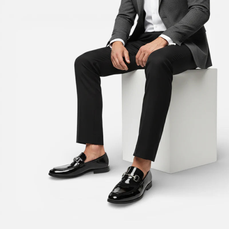 Mocassin En Cuir Noir Vernis Pour Costume De Mariage Homme