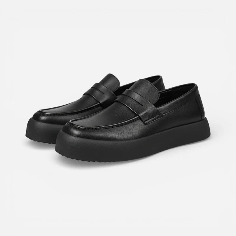 Mocassin À Semelle Epaisse Plat En Cuir Noir Pour Homme