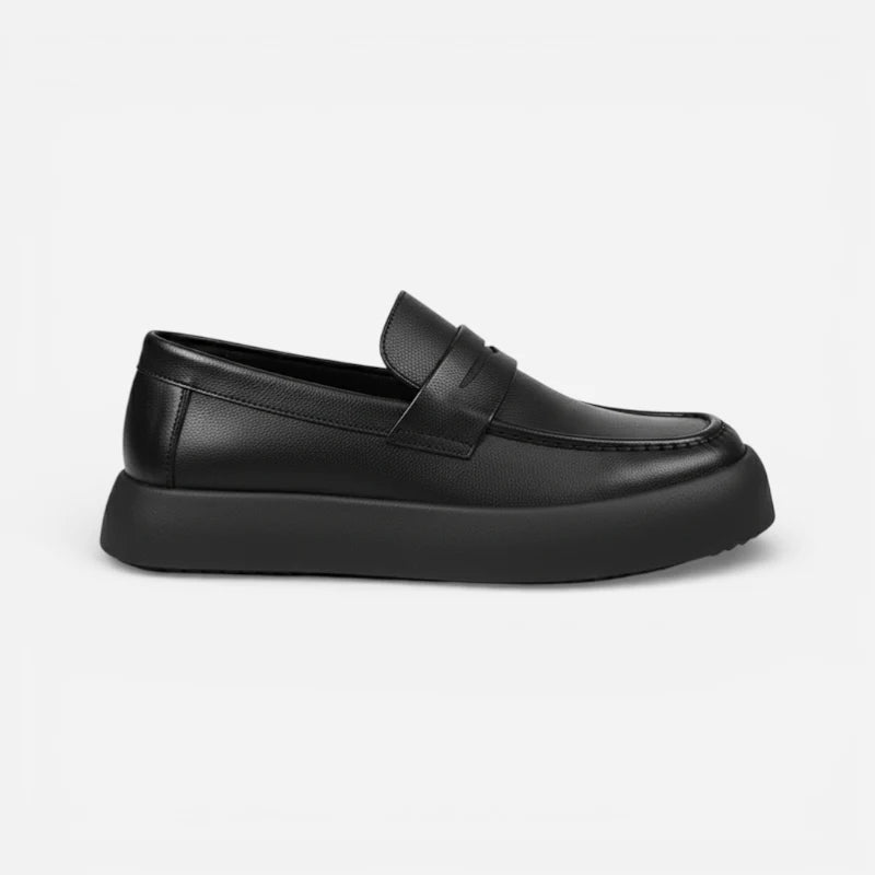 Mocassin À Semelle Epaisse Plat En Cuir Noir Pour Homme