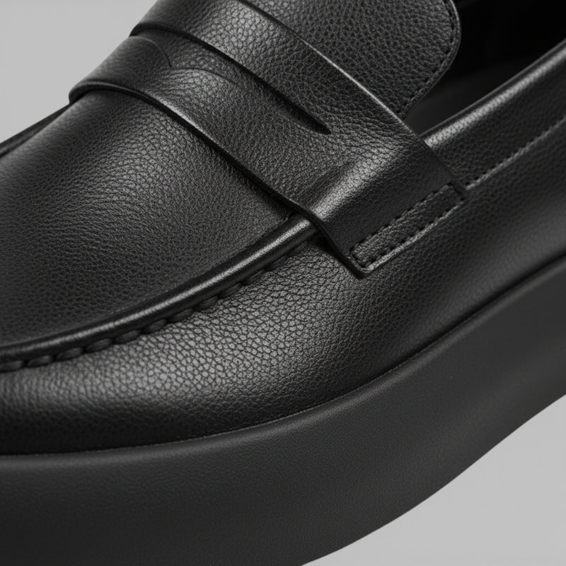 Mocassin À Semelle Epaisse Plat En Cuir Noir Pour Homme