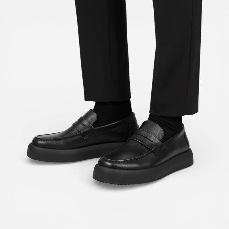 Mocassin À Semelle Epaisse Plat En Cuir Noir Pour Homme