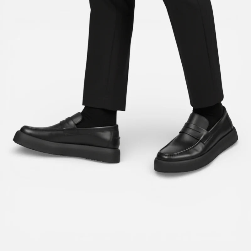 Mocassin À Semelle Epaisse Plat En Cuir Noir Pour Homme