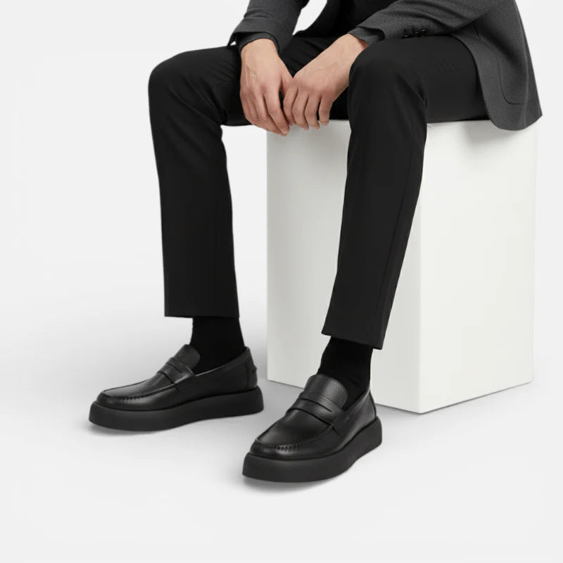Mocassin À Semelle Epaisse Plat En Cuir Noir Pour Homme