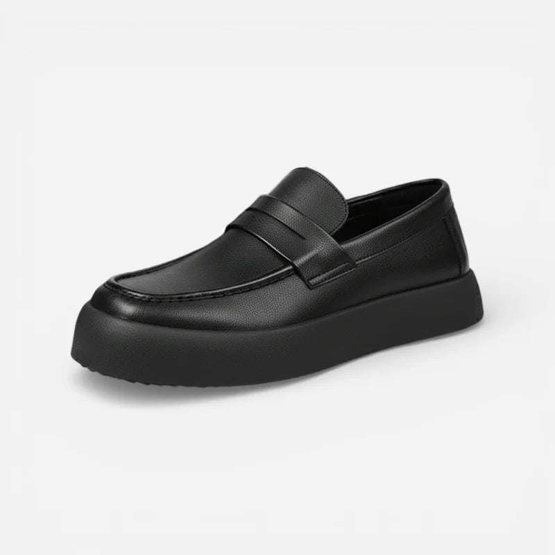Mocassin À Semelle Epaisse Plat En Cuir Noir Pour Homme
