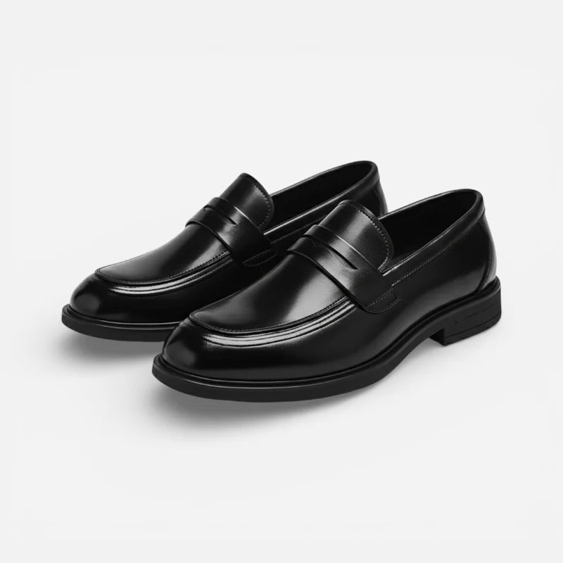 Mocassin De Ville Costume En Cuir Véritable Noir Vernis Pour Homme