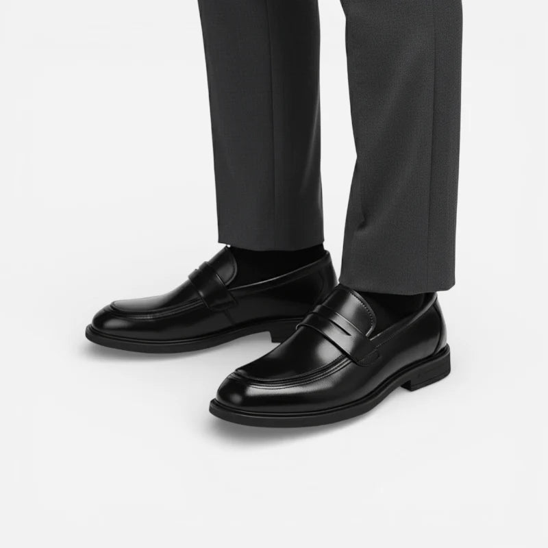 Mocassin De Ville Costume En Cuir Véritable Noir Vernis Pour Homme