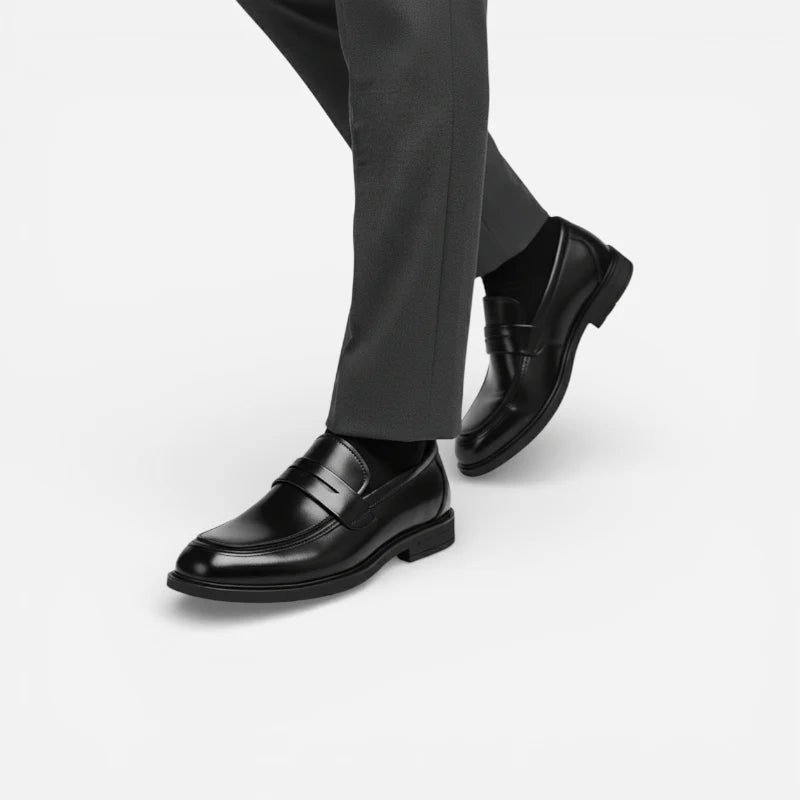 Mocassin De Ville Costume En Cuir Véritable Noir Vernis Pour Homme