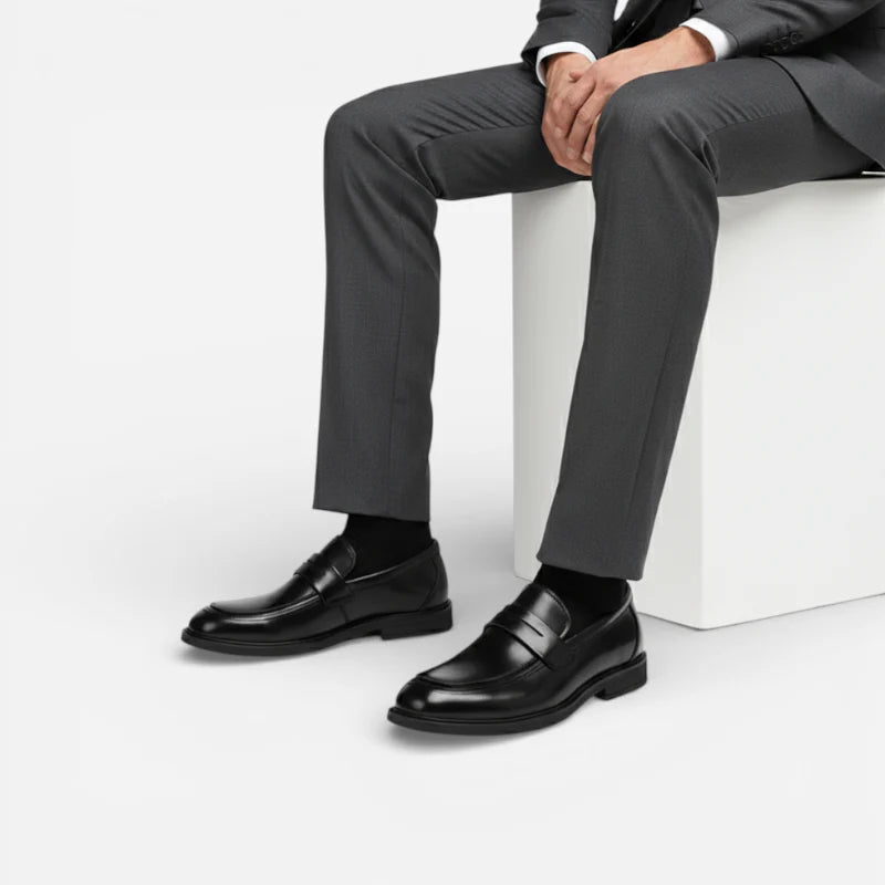 Mocassin De Ville Costume En Cuir Véritable Noir Vernis Pour Homme