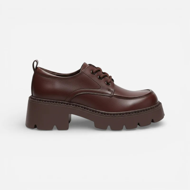 Mocassin Plateforme Cuir Marron À Lacet Et Talon Femme