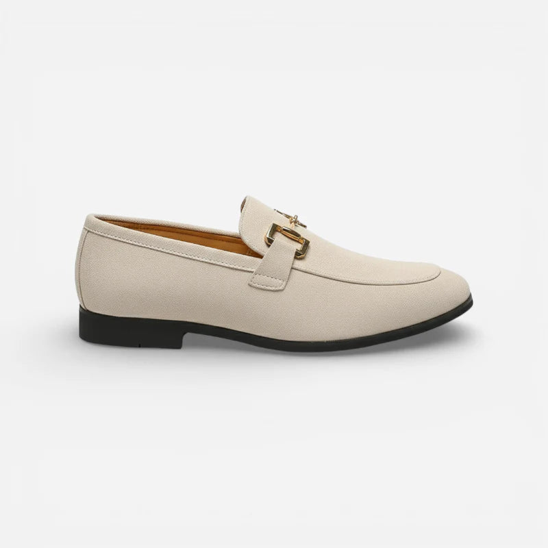 Mocassin Daim Nubuck Beige À Mors Doré Pour Homme