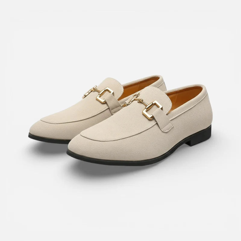 Mocassin Daim Nubuck Beige À Mors Doré Pour Homme