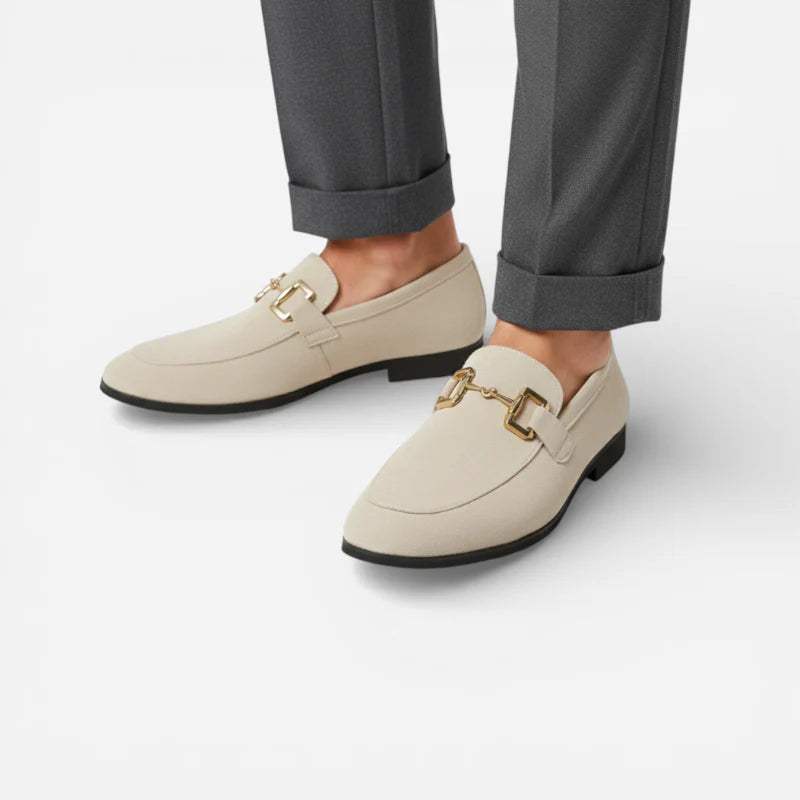 Mocassin Daim Nubuck Beige À Mors Doré Pour Homme