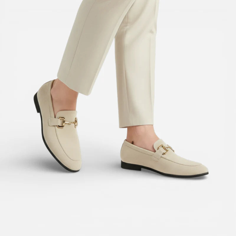 Mocassin Daim Nubuck Beige À Mors Doré Pour Homme