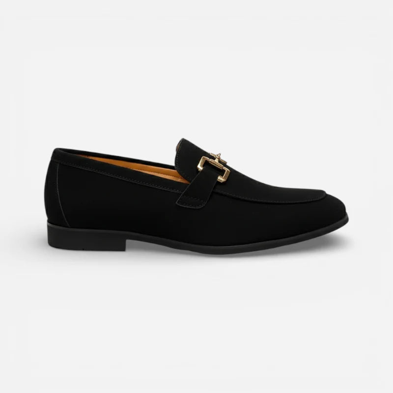 Mocassin Daim Nubuck Noir Mors Doré Homme