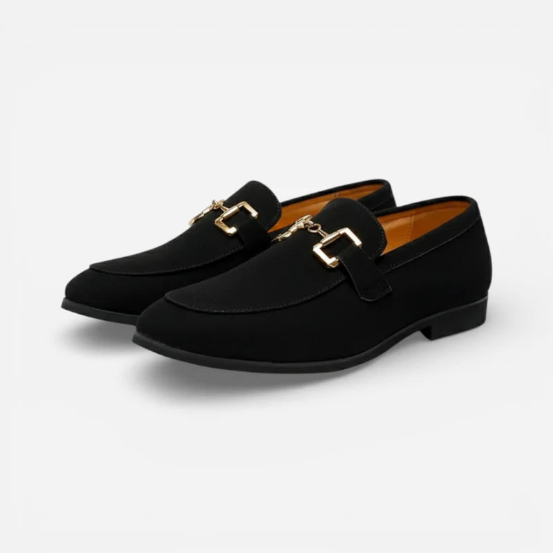 Mocassin Daim Nubuck Noir Mors Doré Homme