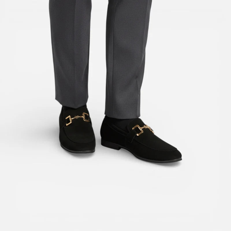 Mocassin Daim Nubuck Noir Mors Doré Homme