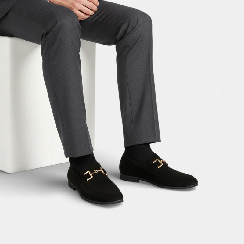 Mocassin Daim Nubuck Noir Mors Doré Homme
