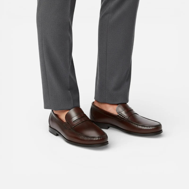 Mocassin Homme Cuir Marron Vernis à Talon