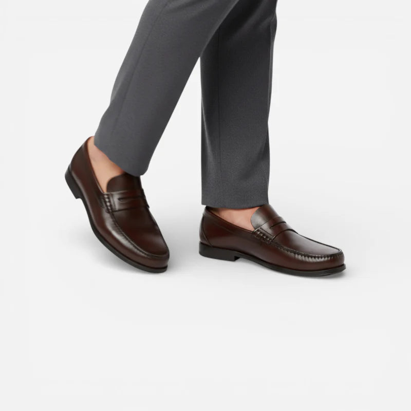 Mocassin Homme Cuir Marron Vernis à Talon