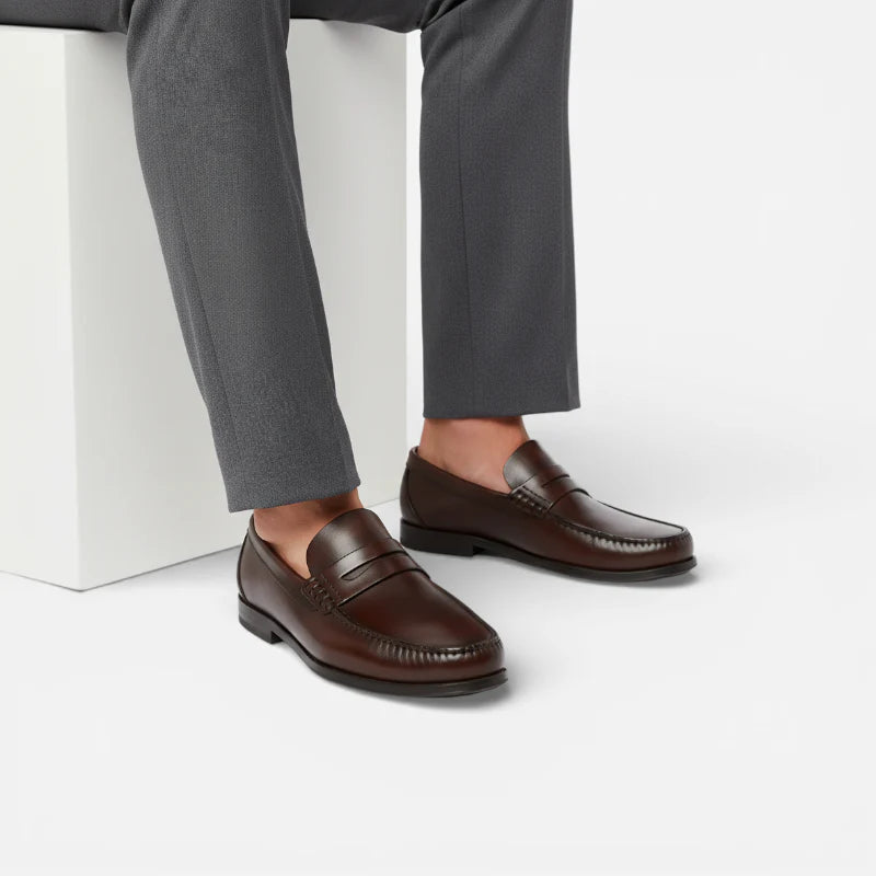Mocassin Homme Cuir Marron Vernis à Talon